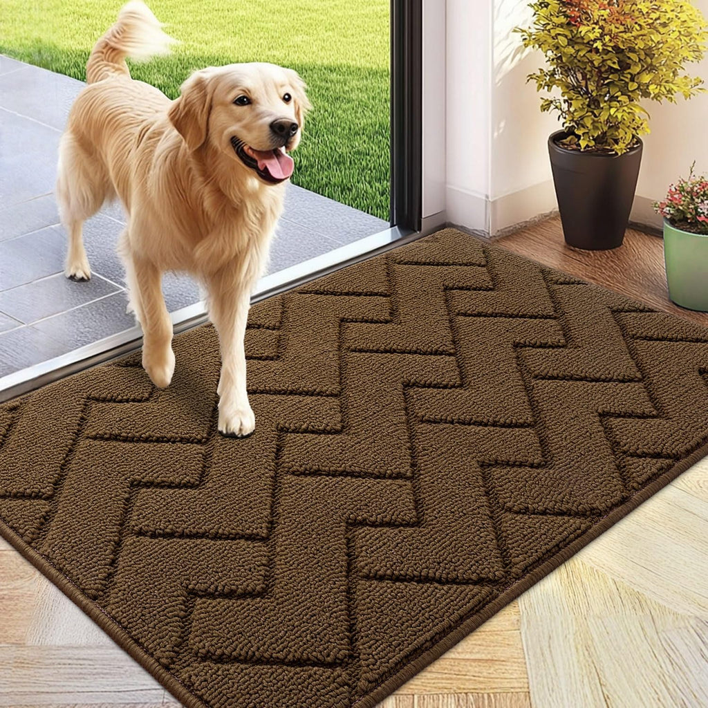 hicorfe Front Door Mat Outside Entrance,24"x35" Absorbent Muddy Dirt Resist Welcome Door Mats