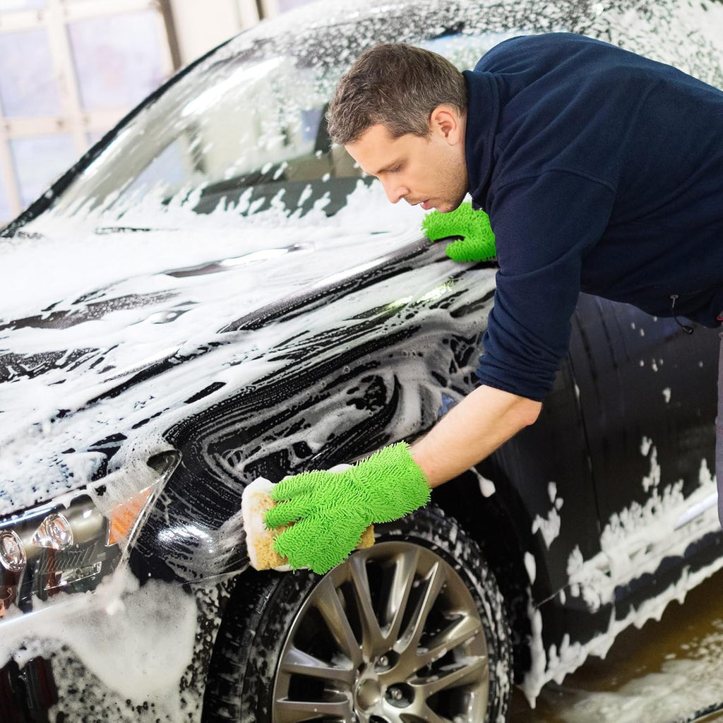Ferraycle 2 Packs Car Wash Mitt 5 Finger Microfiber Wash Mitts Auto Car Dusting Gloves Double Sided