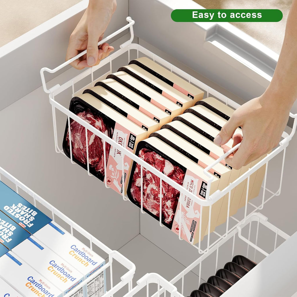 Freezer Storage Organize Baskets - 2 Pack Stackable Deep Freezer Organizer Bins for Most 7 Cu.FT