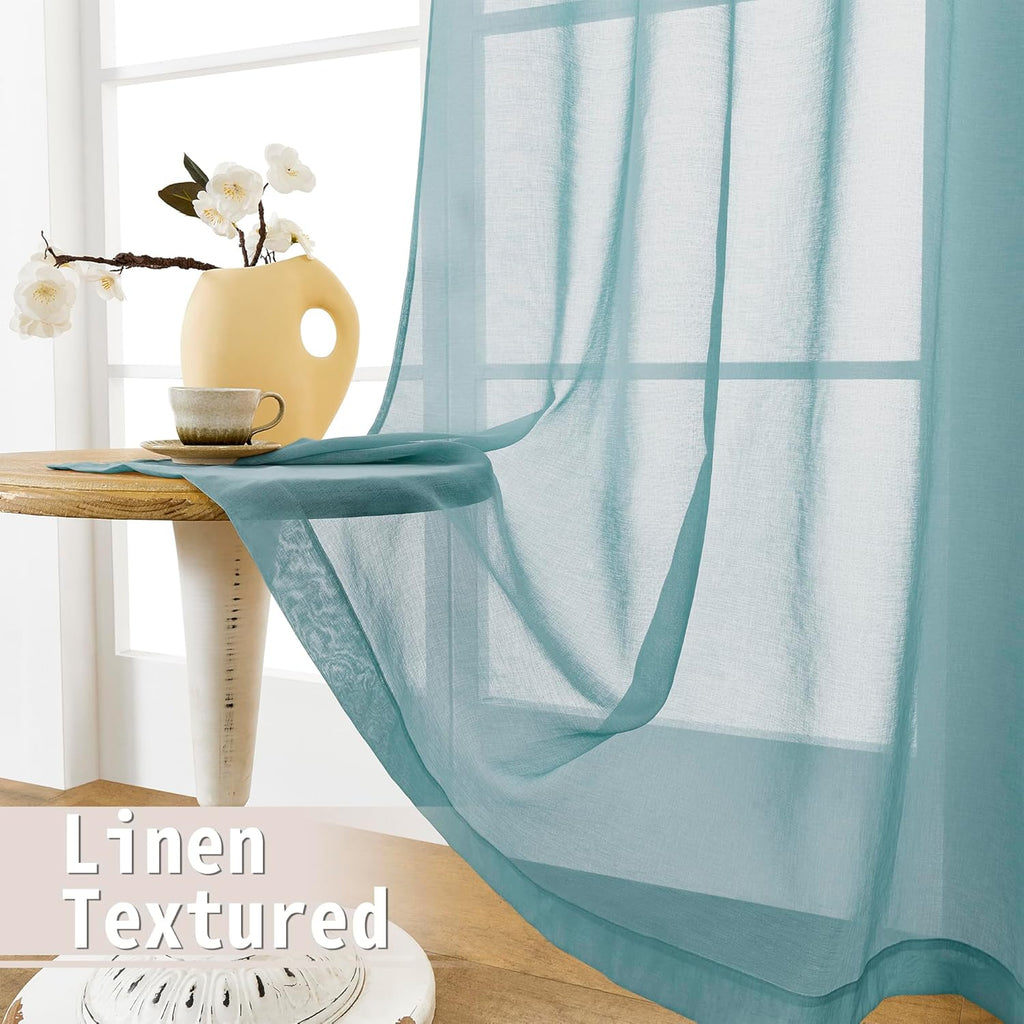 Tollpiz Short Sheer Door Curtains Closet Linen Textured Curtains Sheer Doorway Light Filtering