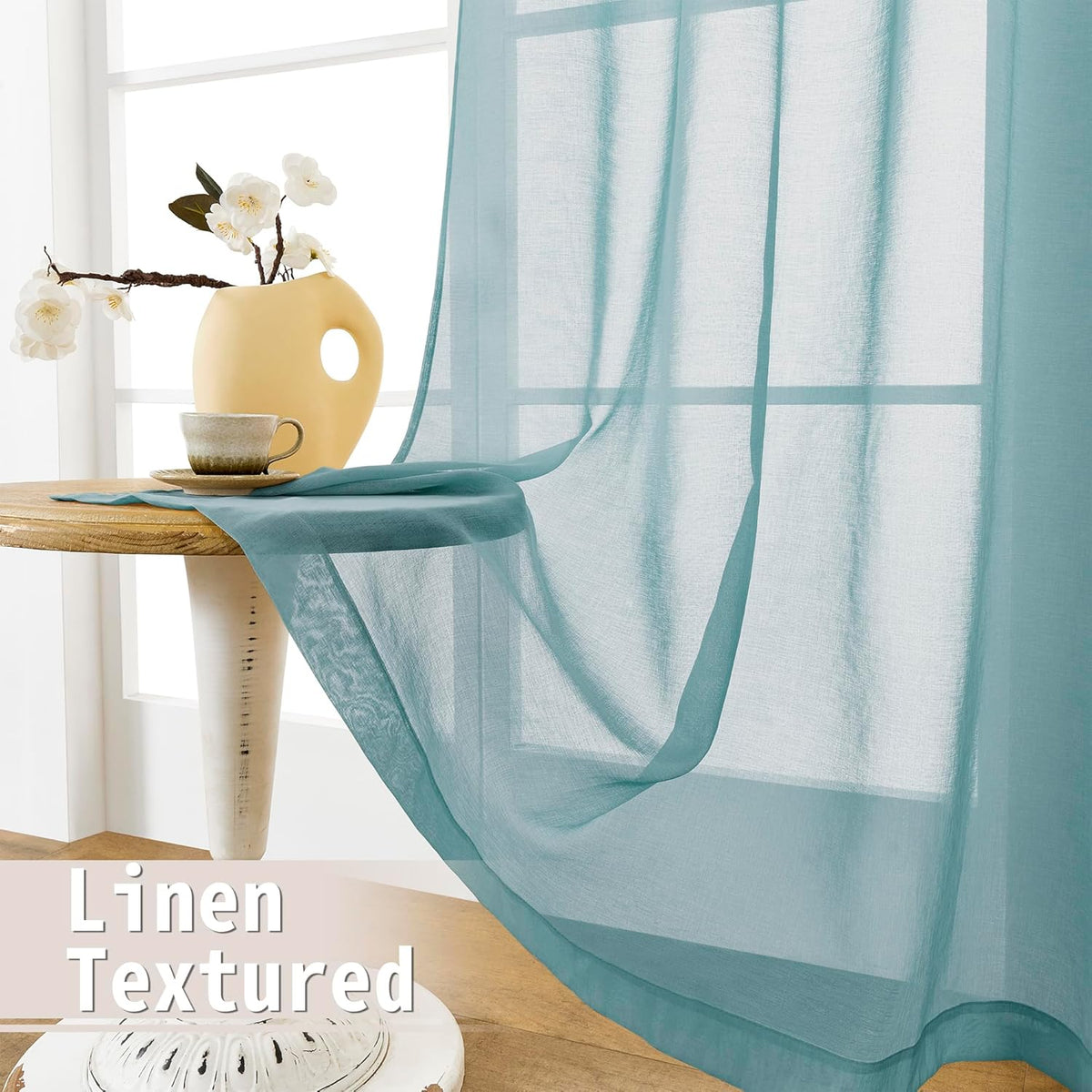 Tollpiz Short Sheer Door Curtains Closet Linen Textured Curtains Sheer Doorway Light Filtering