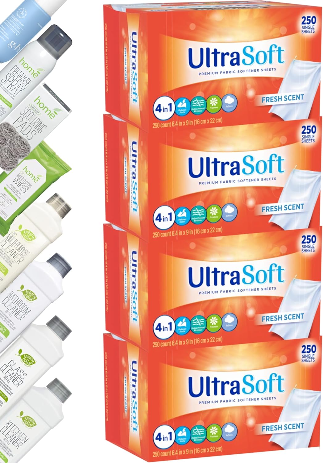 4 in 1 Laundry Dryer Sheets (6.4"x9") 1000 PCS,Household Premium Fabric Softener Fresh Scent,Made
