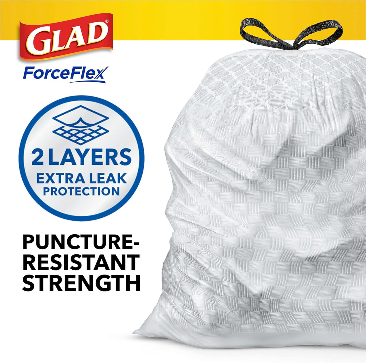 Glad Trash Bags, ForceFlex Tall Kitchen Drawstring Garbage Bags, 13 Gal, Fragrance Free, 80 Ct