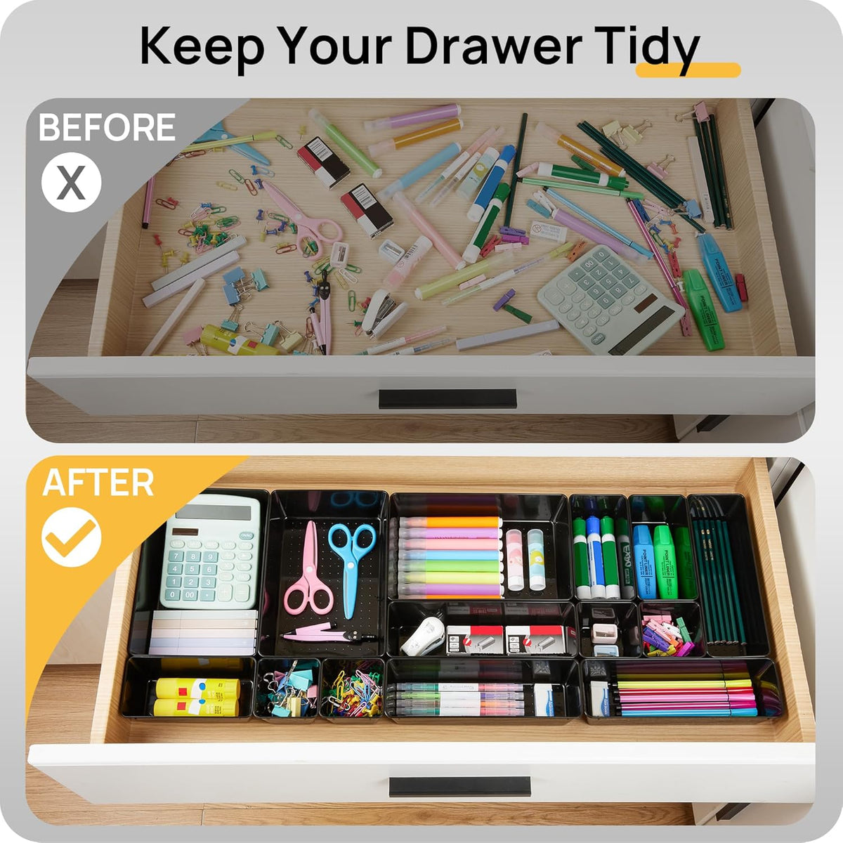 Vtopmart 25 PCS Office Desk Drawer Organizers Set, 4-Size Versatile Plastic Drawer Organizer Trays