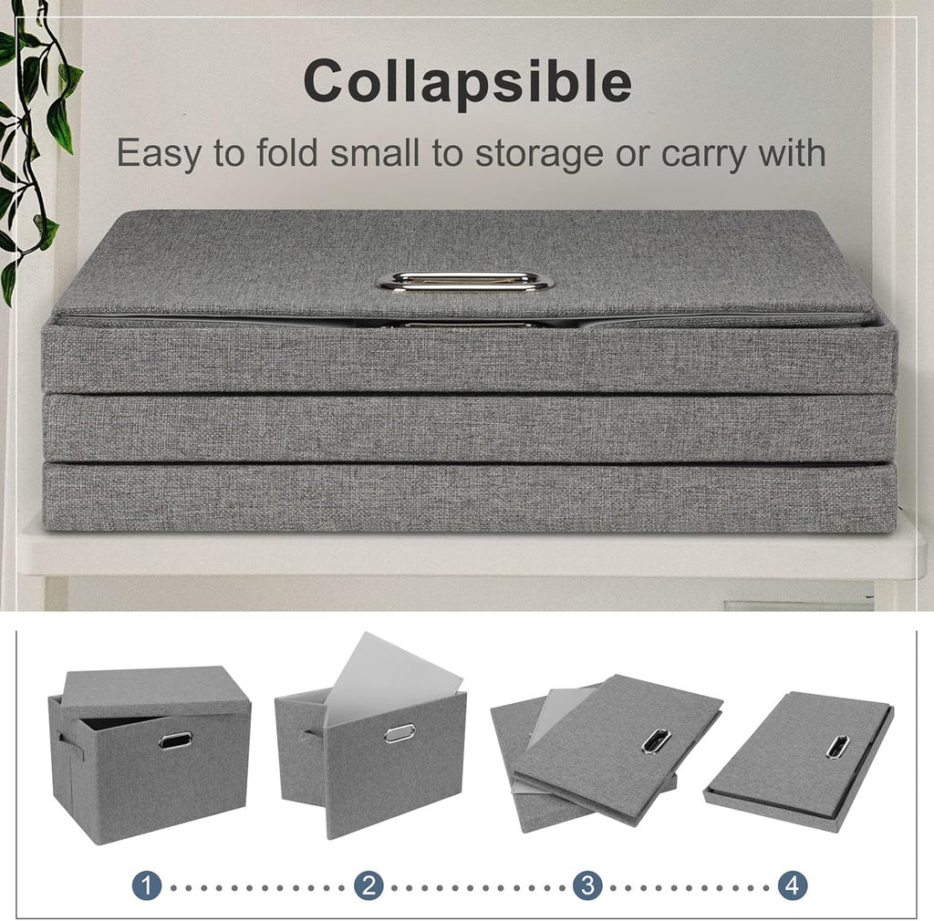 Large 17" 36 Quart Collapsible Stackable Storage Bins with Lids, 5 Packs Gray Foldable Fabric