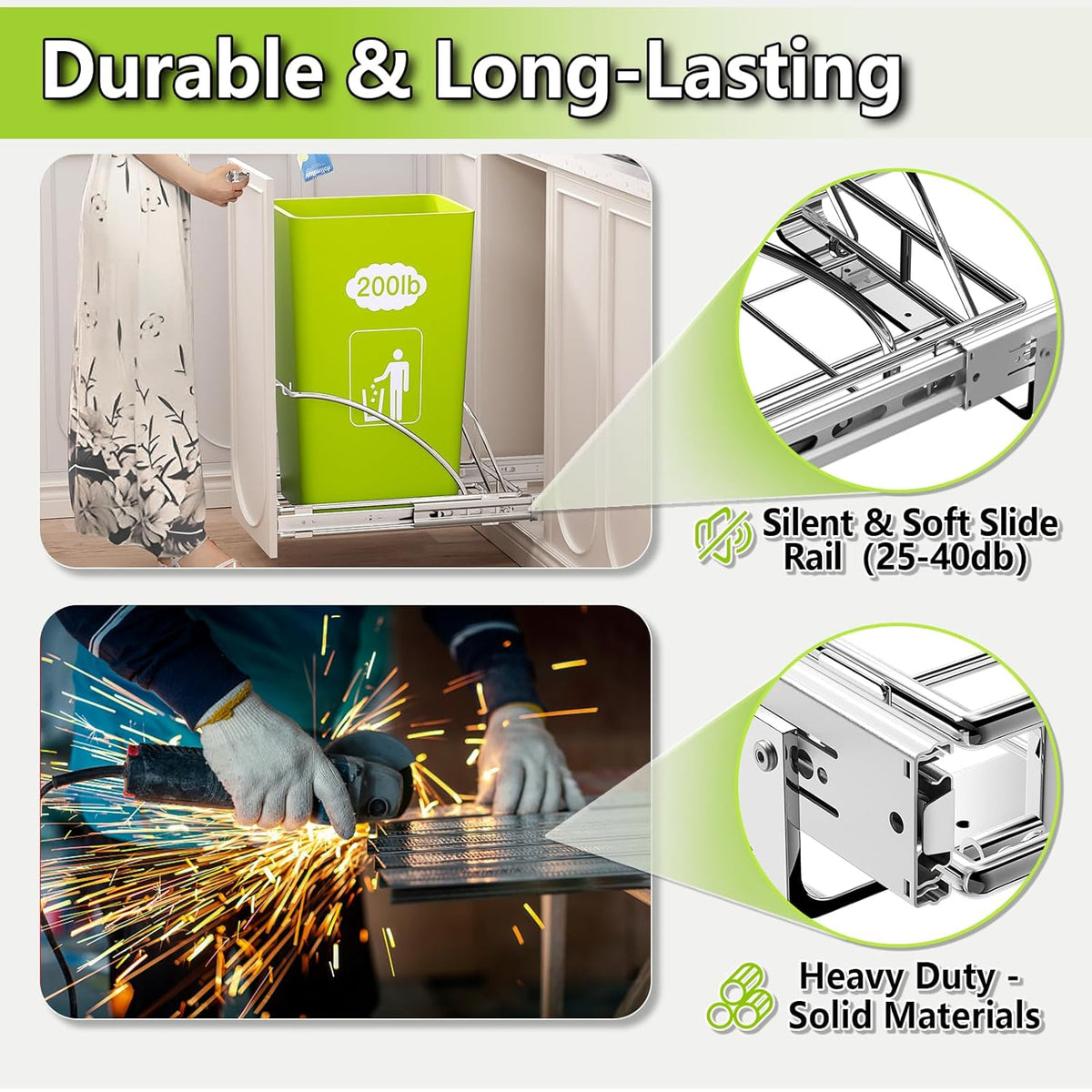 Pull Out Trash Can Slide Rail Under Cabinet 7-13 Gallon 50 Qt Under Sink Trash Can Pull Out Trash