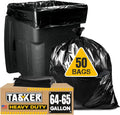 Tasker 65 Gallon Trash Bags Heavy Duty | 50 Count with Ties | Extra Large 64 Gallon Trash Bags for