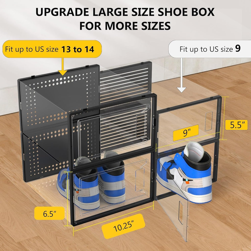 Secret Space 12 Pack XXX Large Shoe Organizer Storage Boxes for Closet, Modular Space Saving Shoe