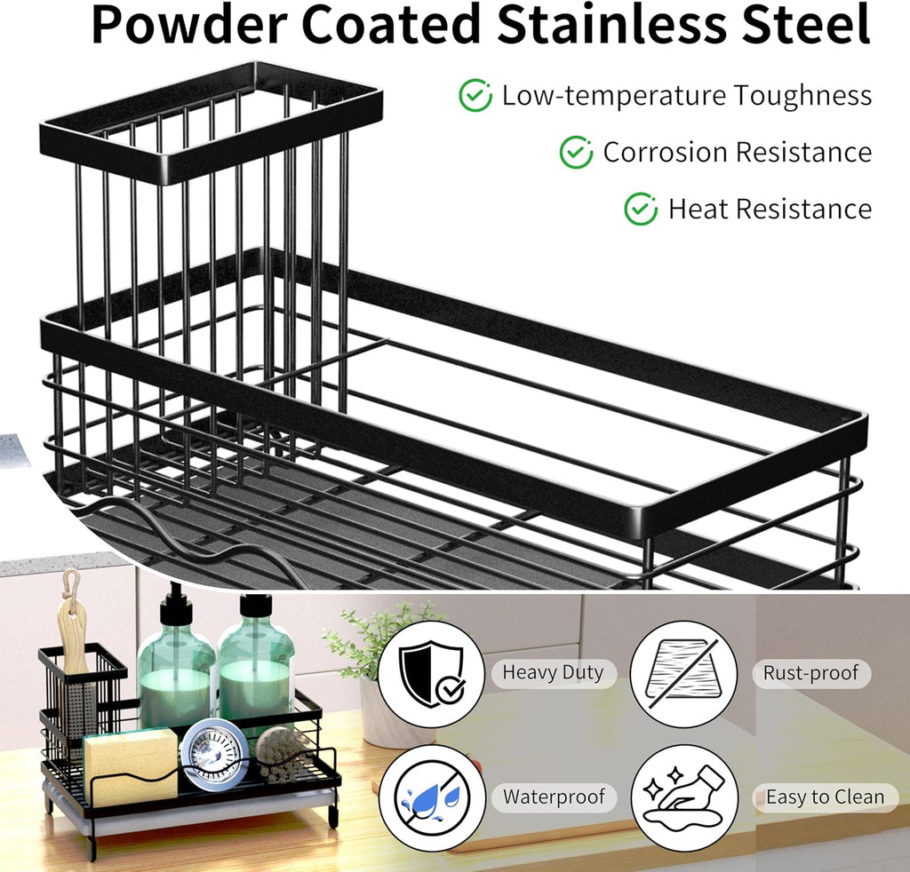 Sink Caddy, Kitchen Sink Organizer with Sponge Holder and Stone Drying Mat, Quick Drying, Stainless