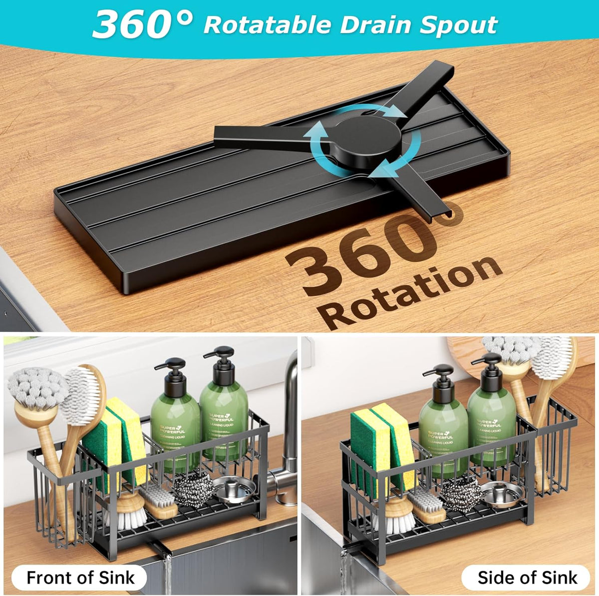 Sponge Holder for Kitchen Sink, 2 Tier Sink Caddy Organizer Countertop with Dish Brush Holder and