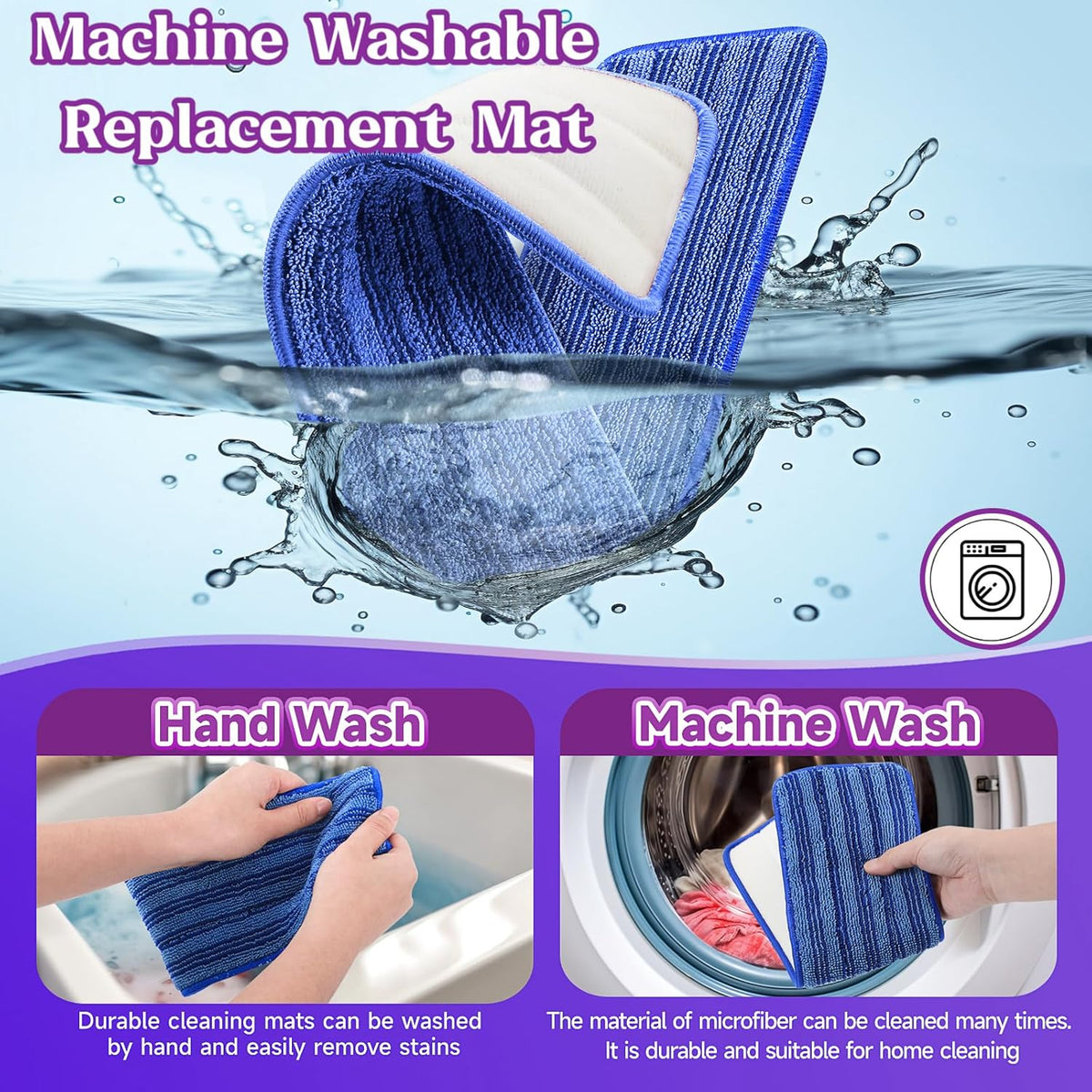 8 Pack Reusable Mop Pads Compatible for Swiffer PowerMop,Microfiber Mop Replacements Pads for