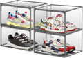 4 Pack Grey Shoe Storage Boxes Clear Plastic Stackable Shoe Display Case with Magnetic Door, Easy