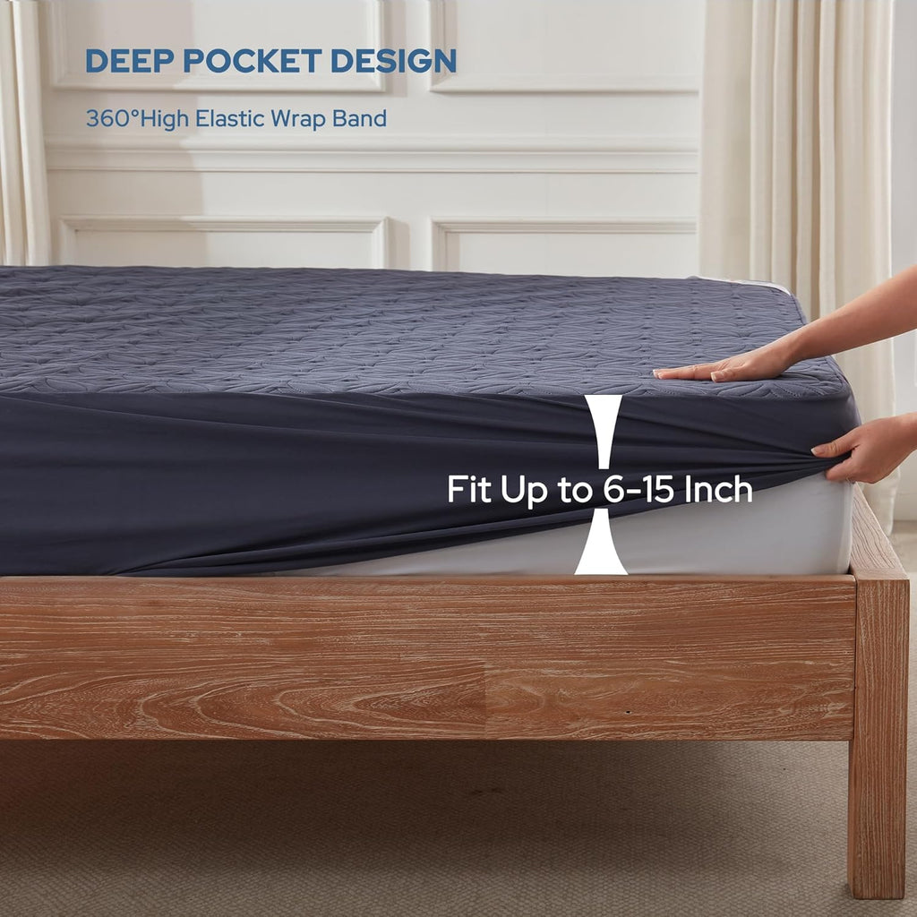 BEDLORE Waterproof Mattress Protector, Twin Size Mattress Pad with Deep Pocket 6"-15" Depth, Soft