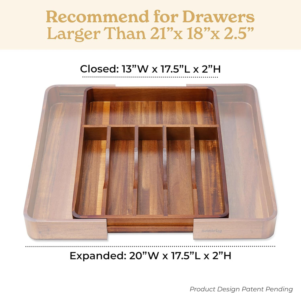SMIRLY Silverware Drawer Organizer – Bamboo Kitchen Drawer Organizer, Adjustable Utensil Holder and
