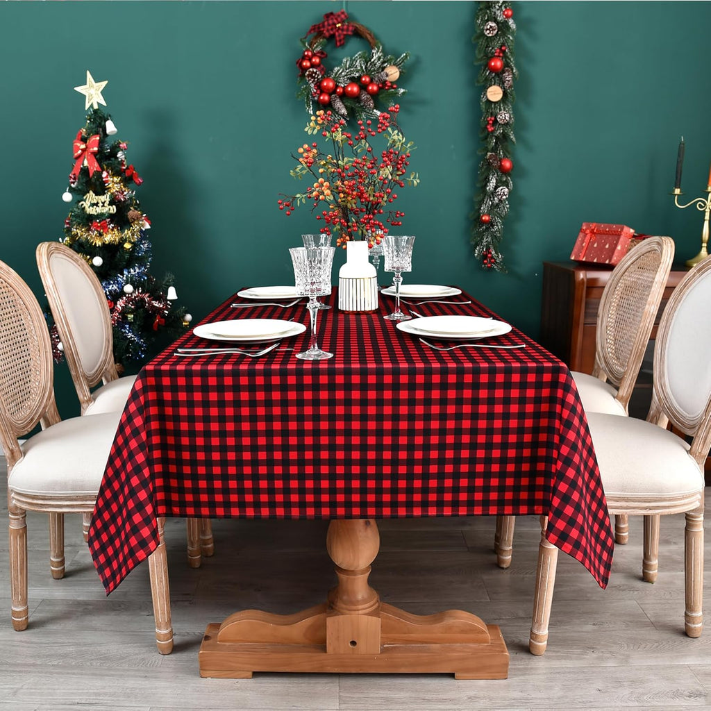 Classic Gingham Buffalo Xmas Tablecloth Fabric - Oblong 58x144 Inch Water Proof Checkered Table