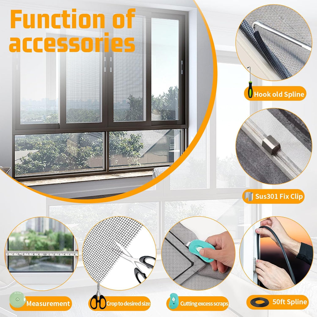 Window Screen Replacement,Screen Door Repair Kit, 59"x158" Black Window Screen Mesh,Including 50 FT