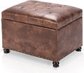 Joveco Leather Storage Ottoman, 24" Rectangle Tufted Square Upholstered Bench, Foot Rest Stool with