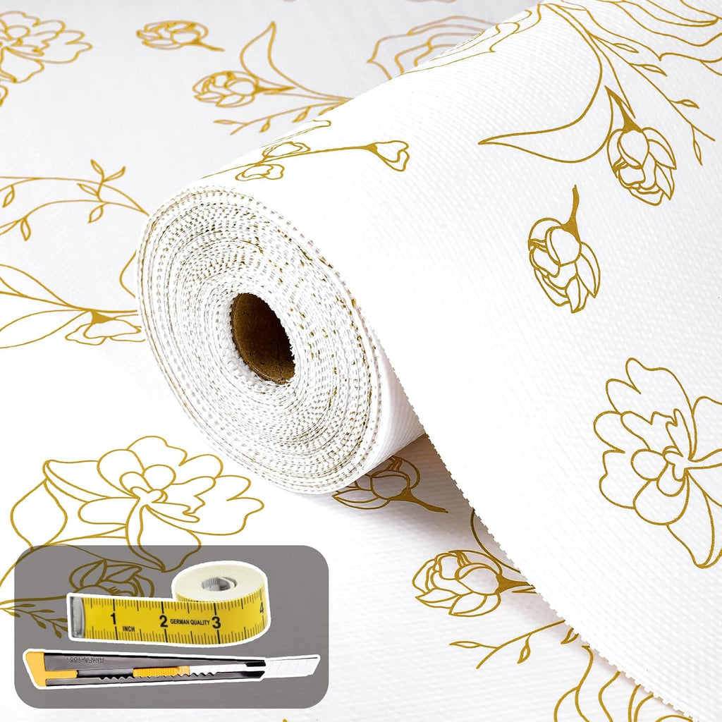 Shelf Liners for Kitchen Cabinets Non Adhesive Drawer Liner 23.6in x 30FT Gold Floral Thickened