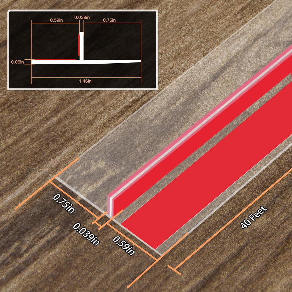 Orghtin T-Shaped Silicone Seal Strip, Clear Sealer Weather Stripping, 40Ft Door Draft Stopper