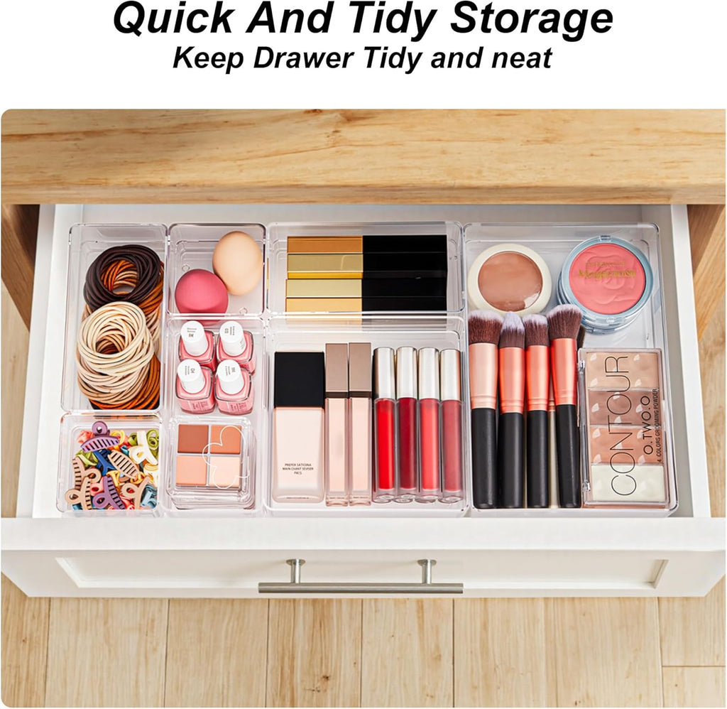 SMARTAKE 7-Piece Drawer Organizer with Non-Slip Silicone Pads, 4-Size Desk Drawer Organizer Trays