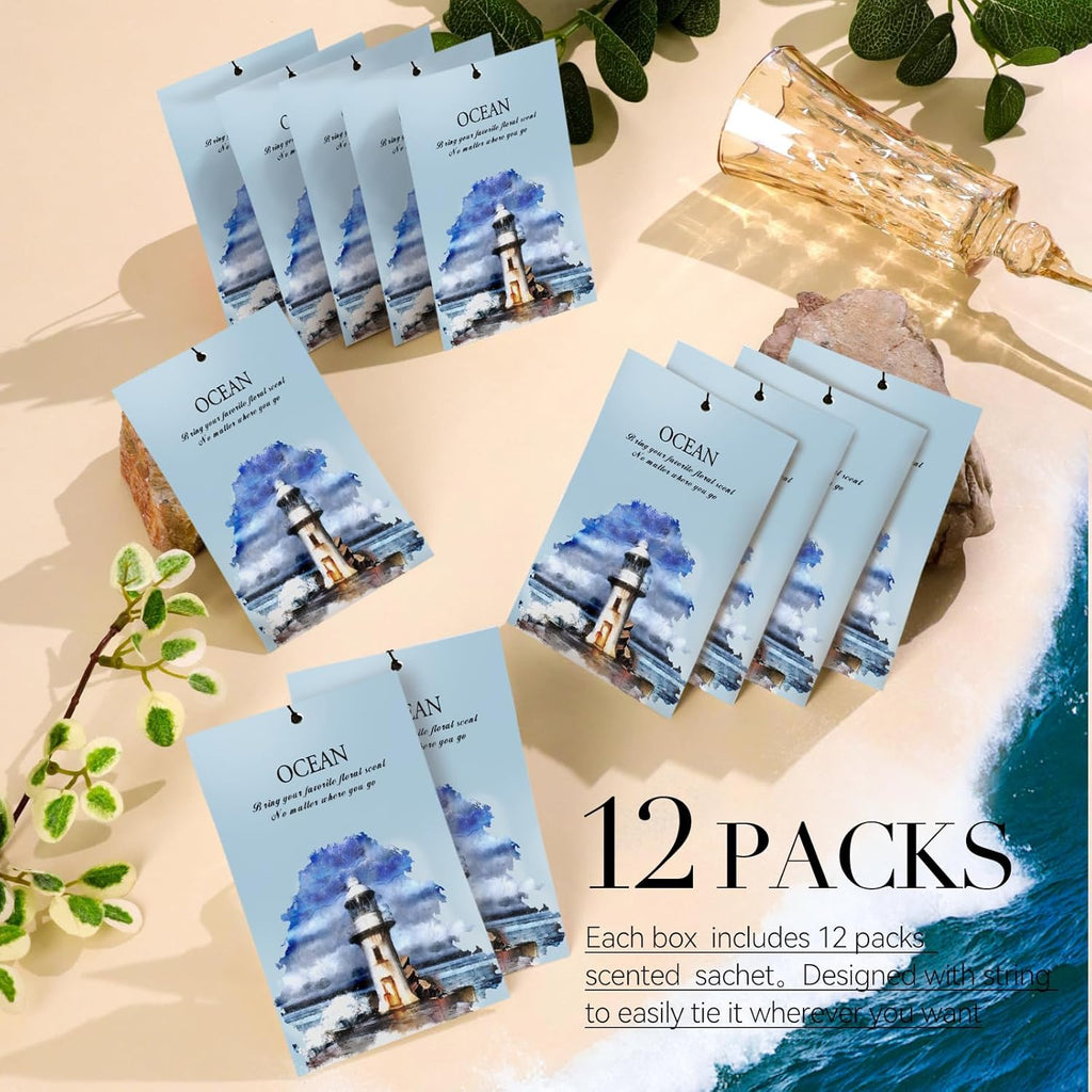 Ocean Scented Sachet Bags - 12 Pack Closet Freshener Odor Eliminator, Long Lasting Home Fragrance