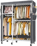 Raybee Clothes Rack with Cover,Clothing Racks for Hanging Clothes with Wheels and Adjustable