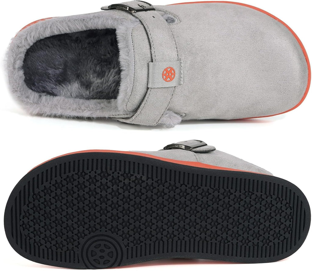 Fur Lined Clogs for Women Men Suede Winter Slippers Arch Support Slip on Mules Potato Shoes with