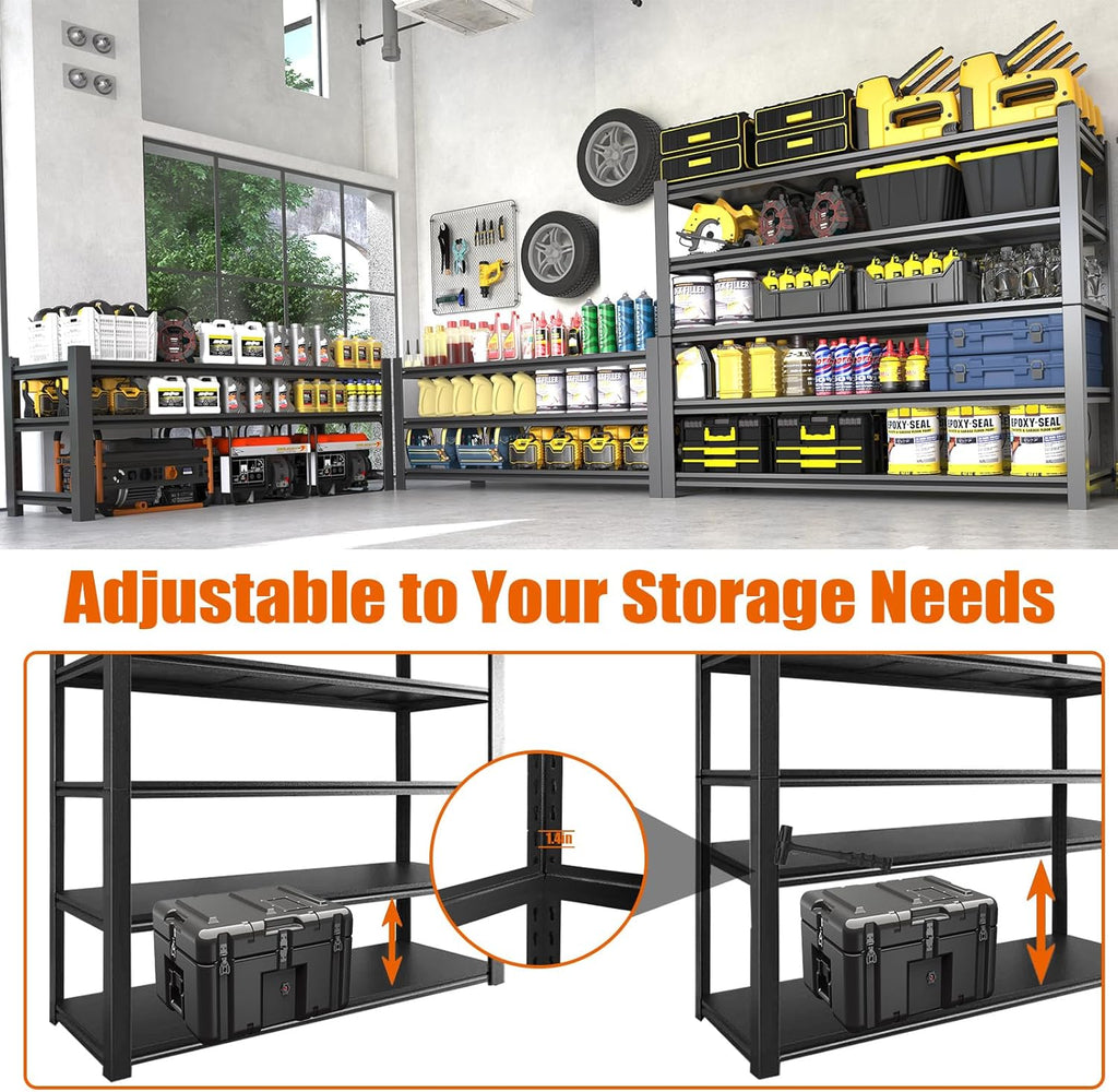 60"W Garage Shelving Heavy Duty Metal Shelving 3000LBS Storage Shelves Adjustable 5 Tier Metal