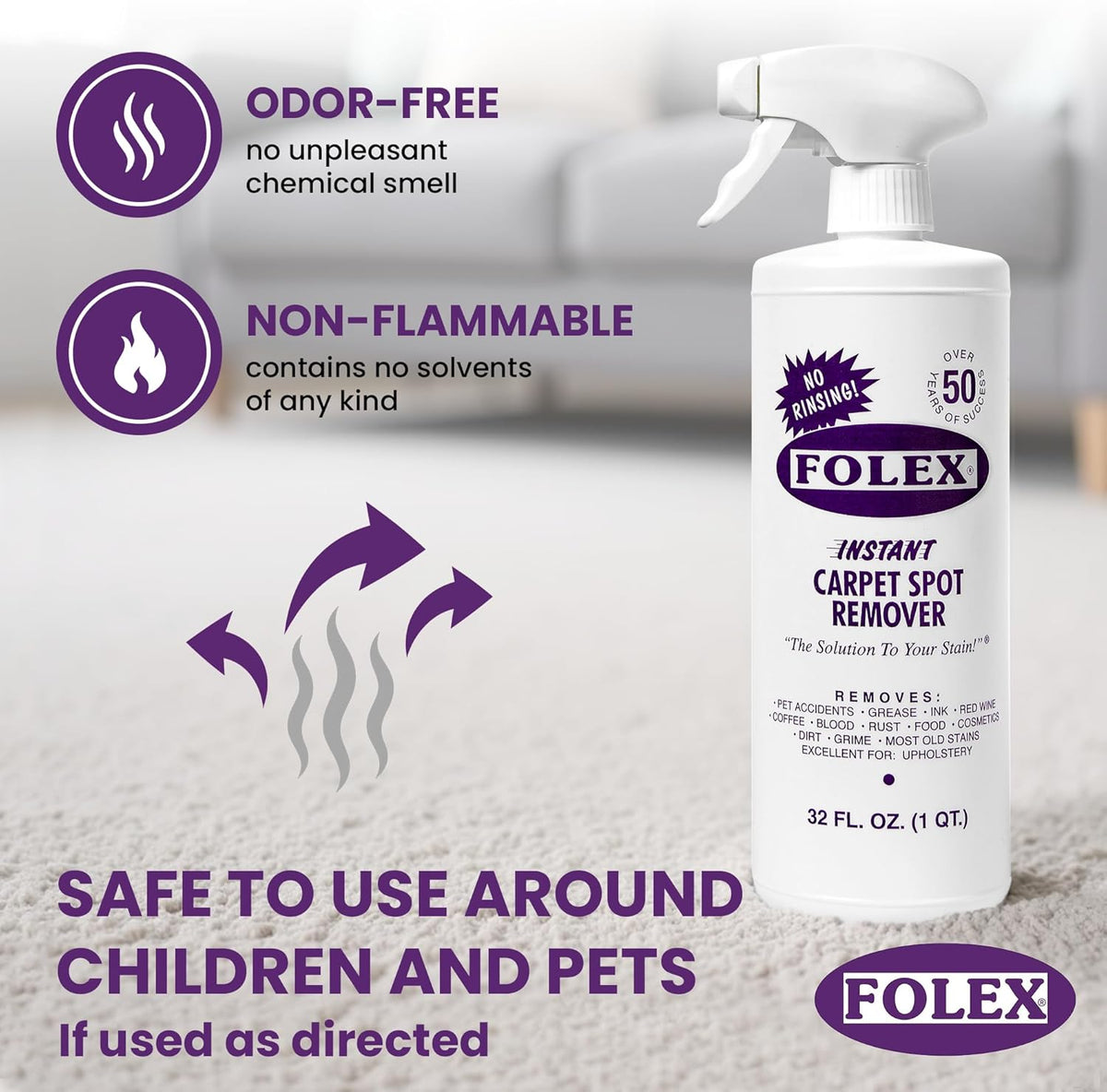FOLEX Instant Carpet Spot Remover 32 oz – Powerful Stain Remover for Carpets, Upholstery & Rugs