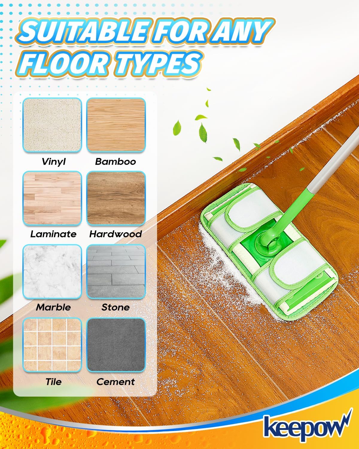 Keepow 6 Pack Reusable Mop Pads Refills Compatible with Swiffer Sweeper Microfiber Wet Mopping