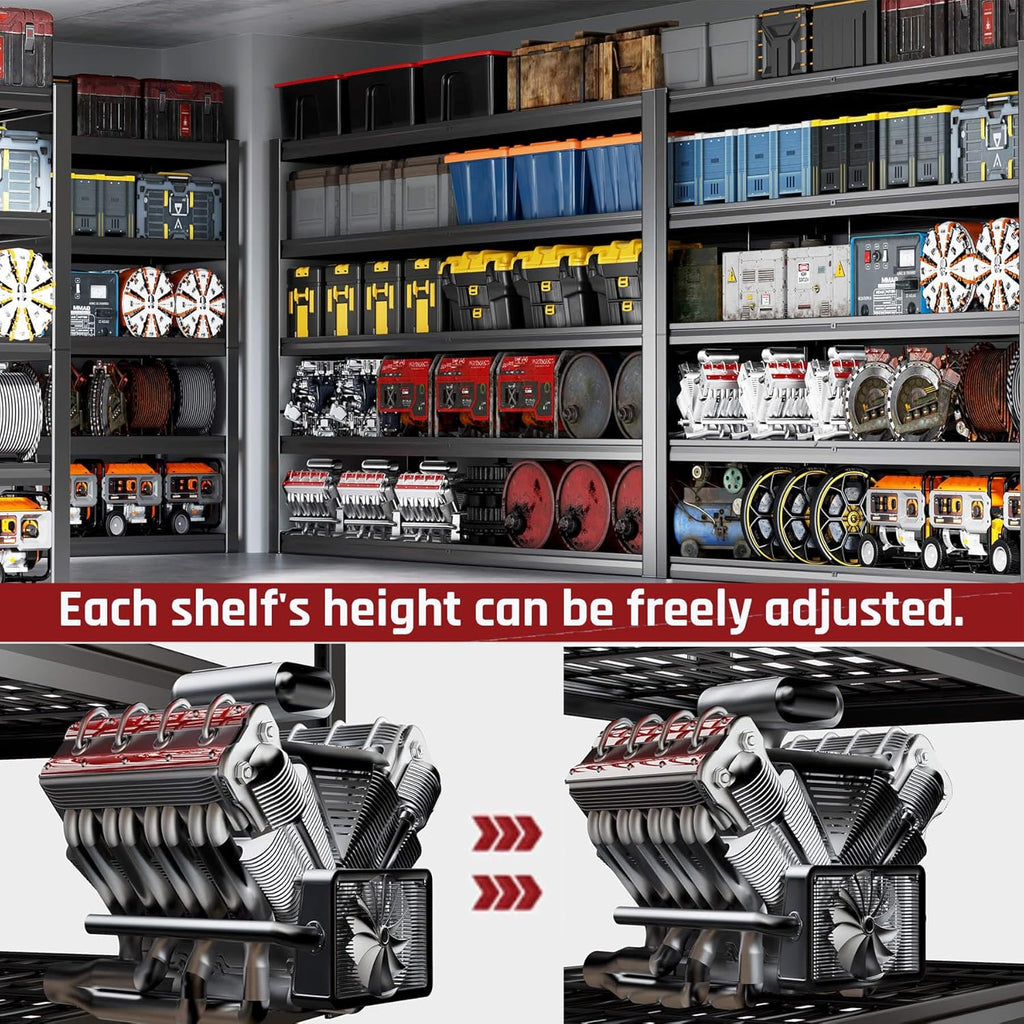 65" W Garage Shelving Heavy Duty, 5 Tier Garage Shelves, 30" D Adjustable Storage Shelving Unit