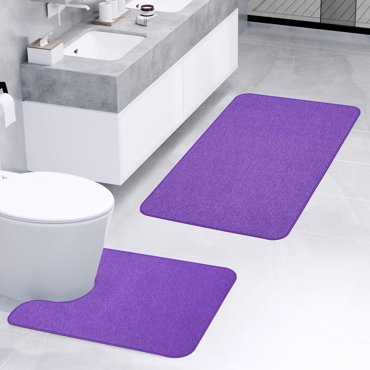 Bathroom Rugs Set 2 Pieces,Thin Bathroom Mats,Toilet Rugs,Quick Dry,Non-Slip,Machine Washable,Low