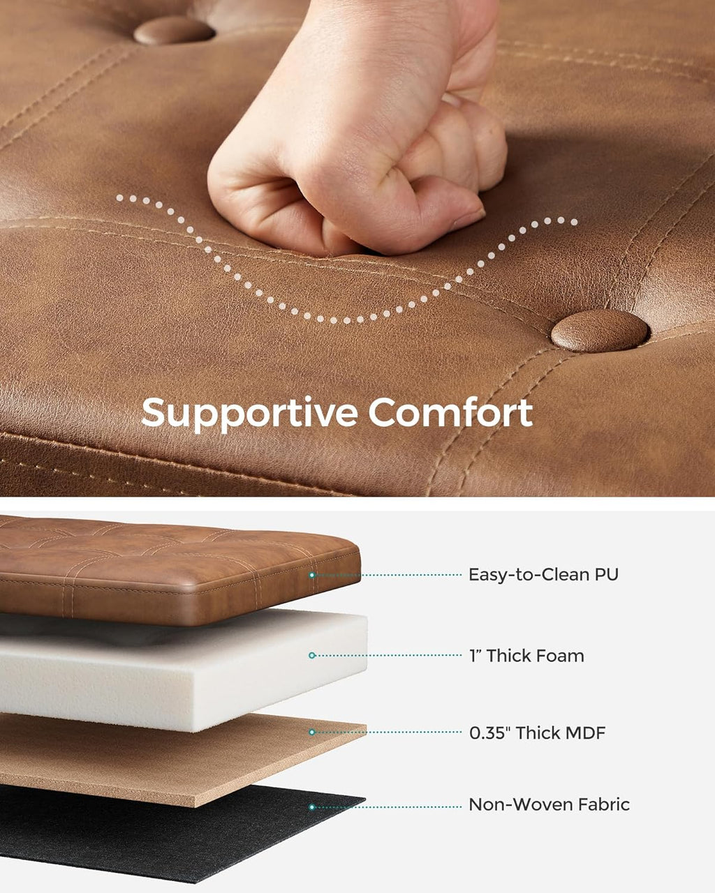 SONGMICS Mazie Collection - 43 Inches Folding Storage Ottoman Bench, Ottoman with Storage, Foot