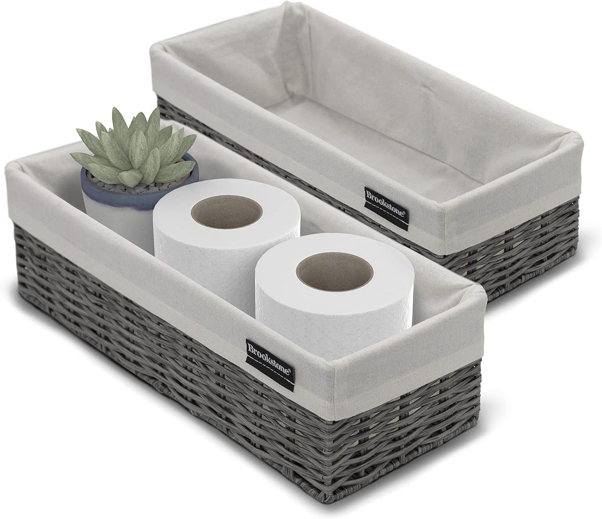 Brookstone Wicker Shelf Storage Basket Decorative Shelf Bin, bathroom organizers and storage, Boho