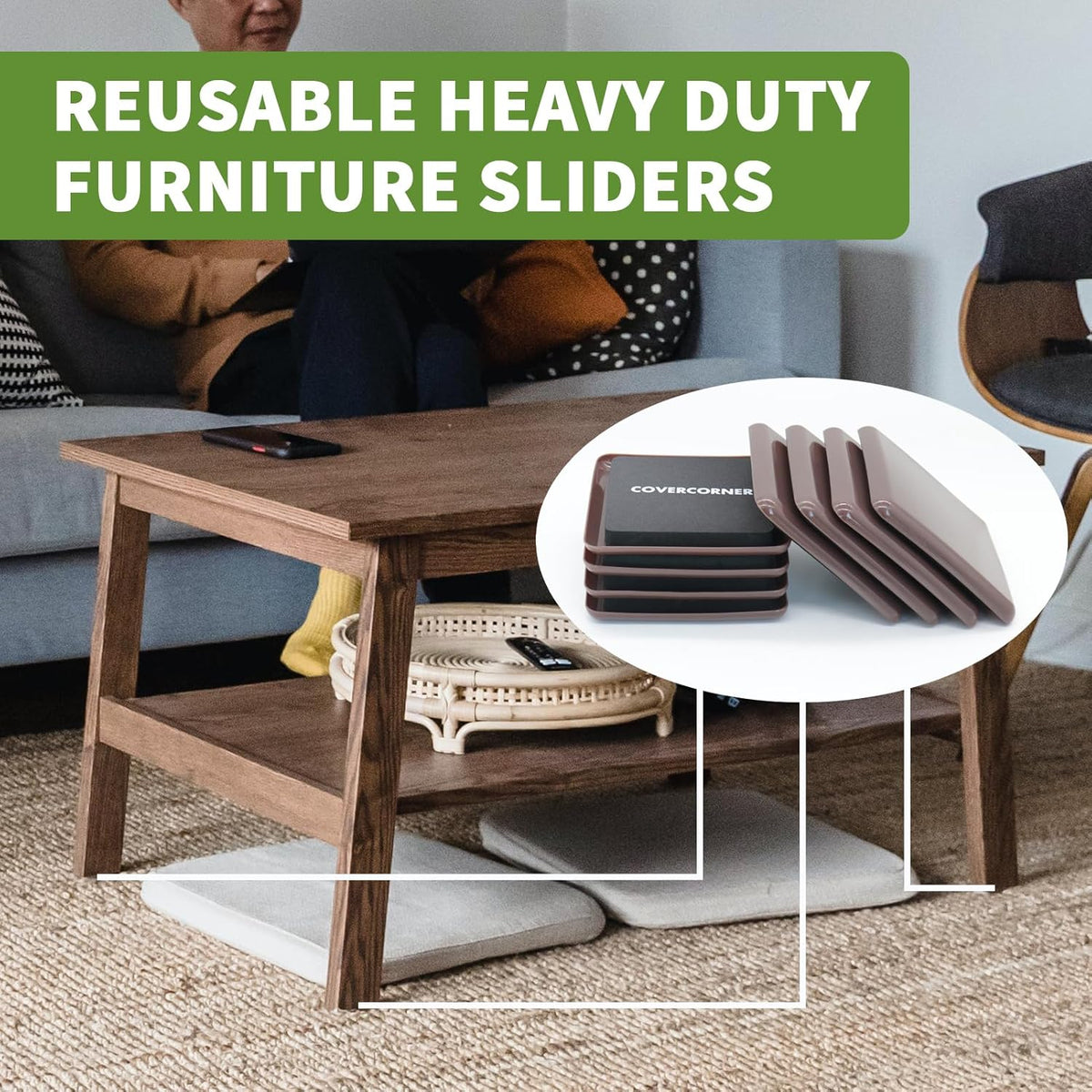 Furniture Sliders for Carpet 16 PCS - 3 1/2 inch Furniture Moving Slider Chair Legs Floors