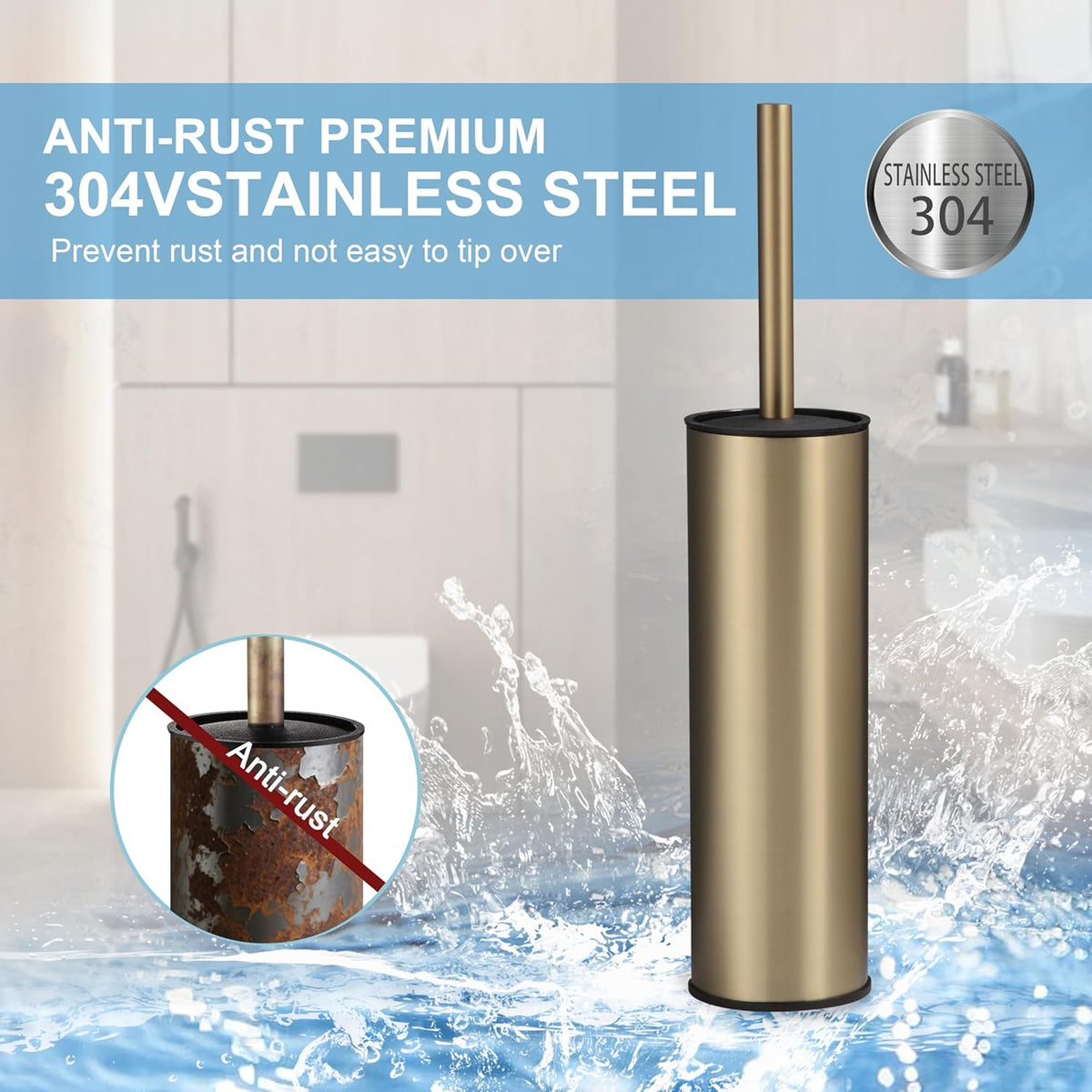 BGL Brushed Gold Toilet Brush and Holder,Stainless Steel Toilet Brushes for Bathroom with Holder