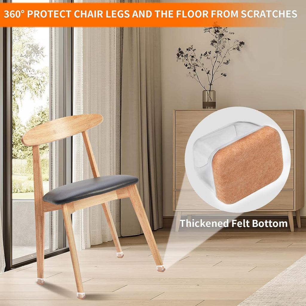 Ezprotekt 24 Pcs Rectangle Clear Silicone Chair Leg Floor Protectors Caps, Rectangle Felt Furniture