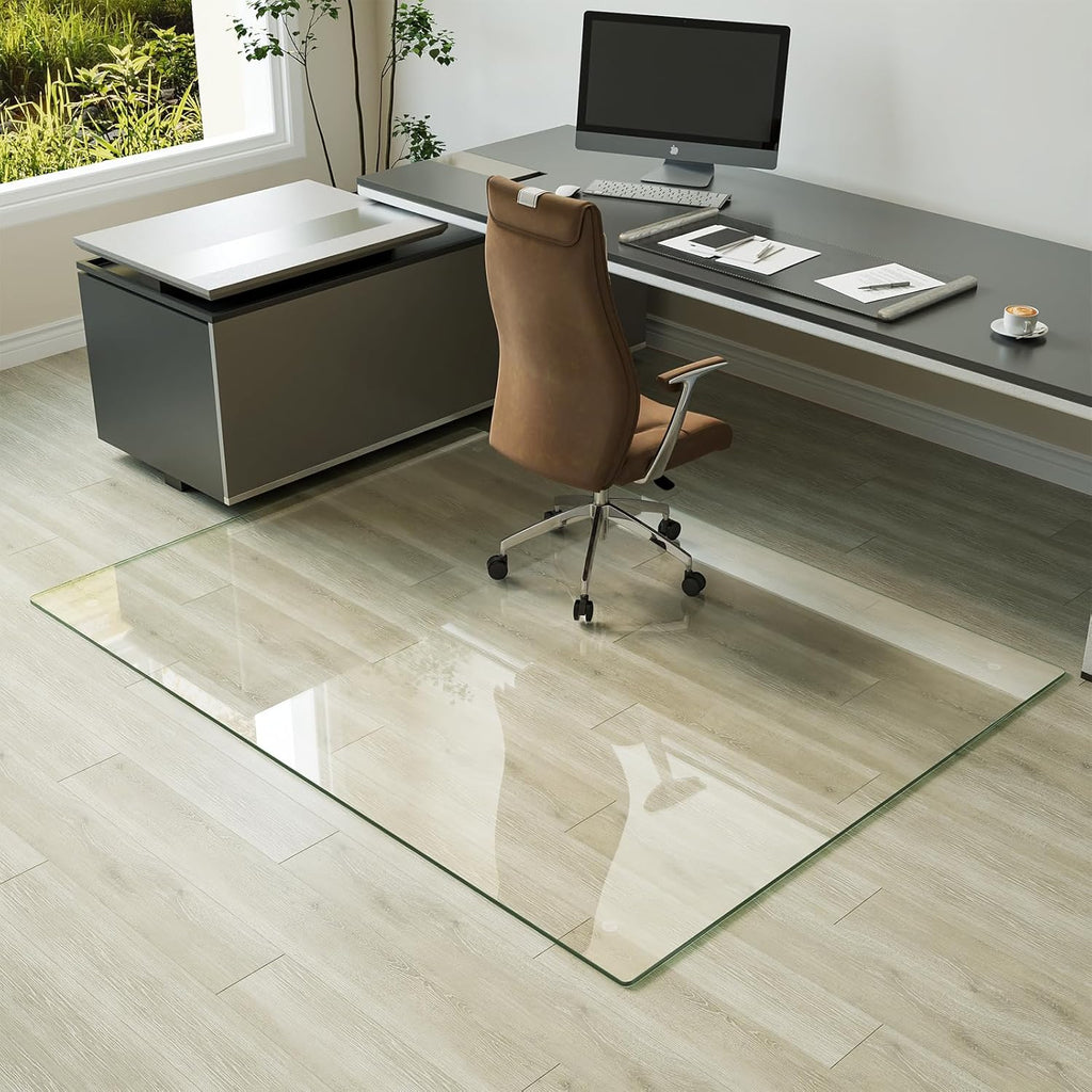 Koonmi Tempered Glass Chair Mat for Hardwood Floors & Carpets, 54" x 72“ Transparent Heavy Duty