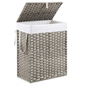 DUMOS Woven Laundry Basket with Lid, 90L Large Capacity Hamper, Removable & Machine-Washable Liner