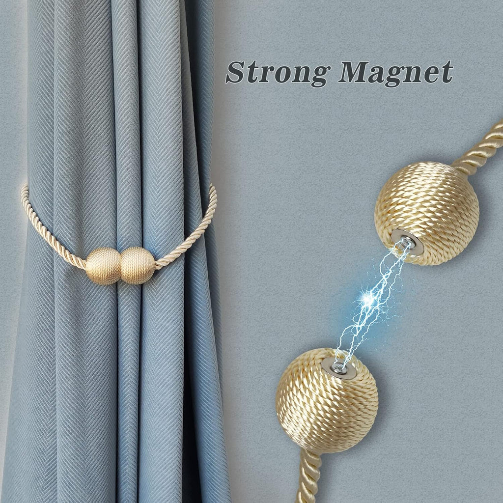 Hion Magnetic Curtain Tiebacks Beige 4 Pack, Curtain Tiebacks Buckles Holdbacks Holders Hooks Clip