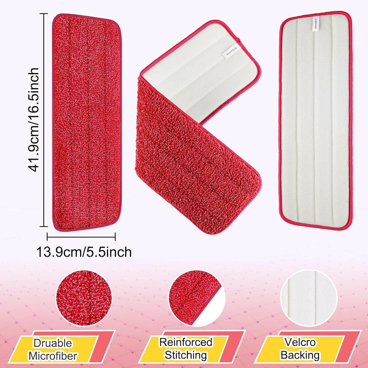 8 Pack 16.5 inch Reusable Mop Pads Microfiber Spray Mop Replacement Heads for Wet/Dry Mops