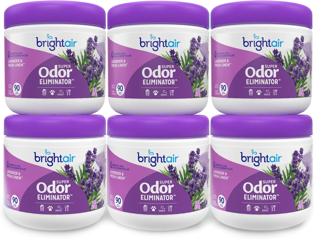 Bright Air 14 oz. Super Odor Eliminator, For Medium-Size Spaces, Lavender & Fresh Linen Scent, Case