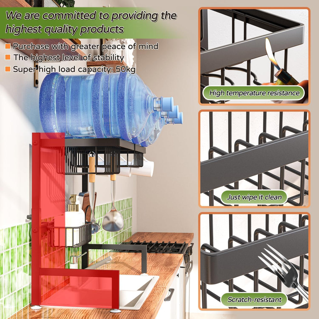 Over The Sink Dish Drying Rack, Expandable Height and Length, 2 Tier Large, Stainless Steel