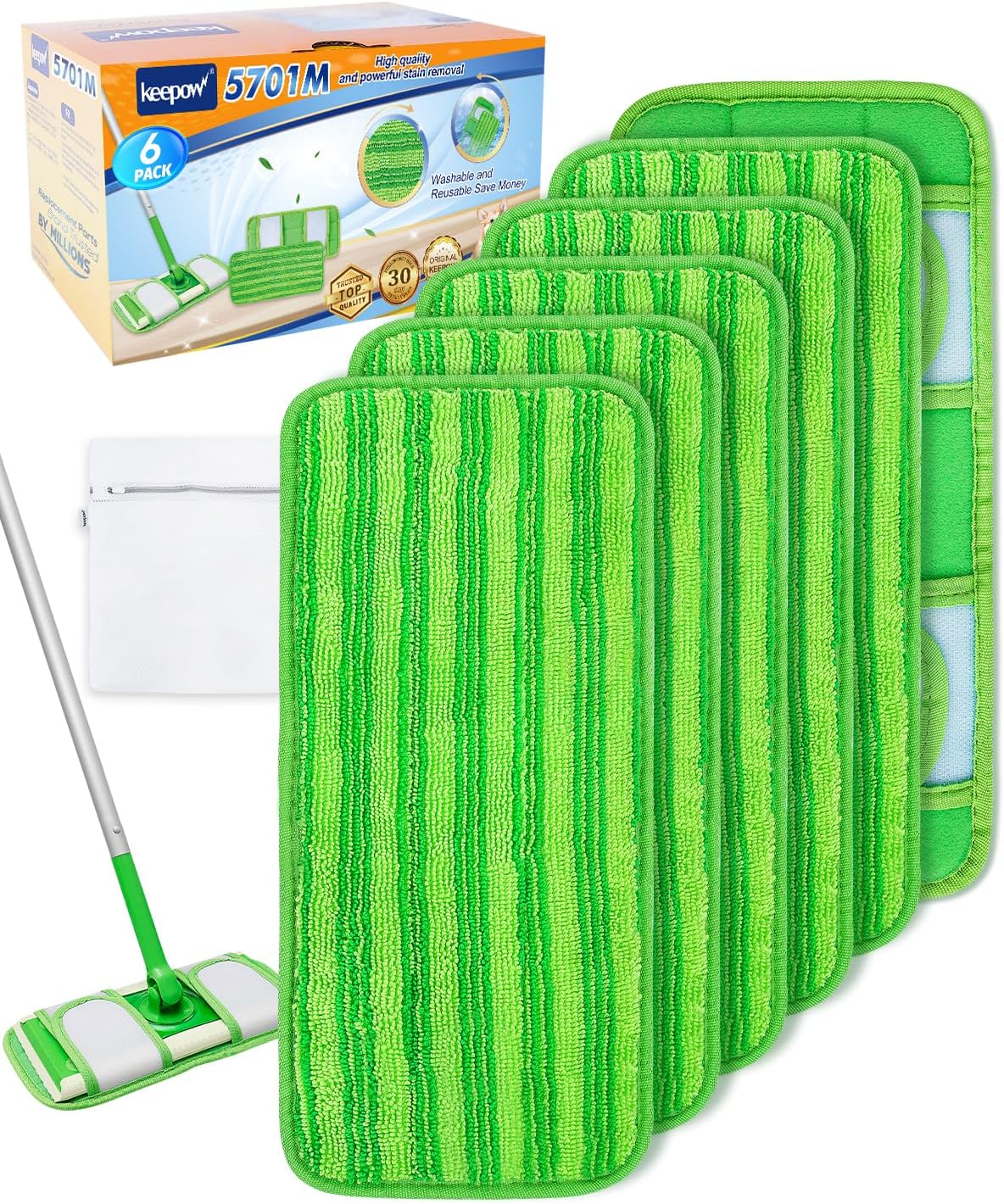 Keepow 6 Pack Reusable Mop Pads Refills Compatible with Swiffer Sweeper Microfiber Wet Mopping