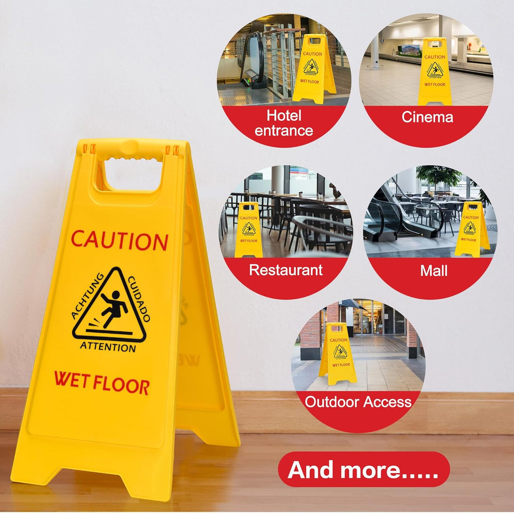 MATTHEW CLEANING 25'' Industrial Wet Floor Sign 6 Pack 2-Sided Safety A-Frame Birght Yellow