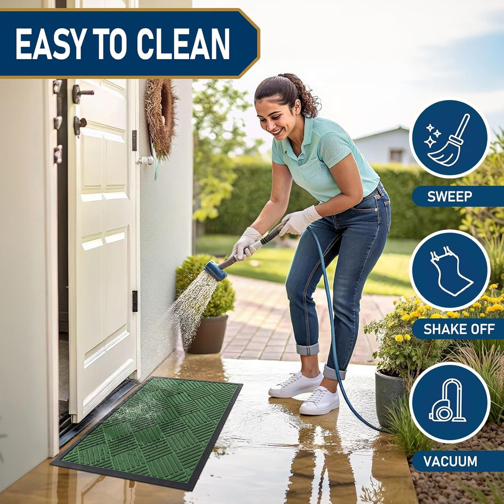 Smiry Front Door Mat Outside Entrance, Heavy Duty Outdoor Indoor Mat, Natural Rubber Doormat, Non
