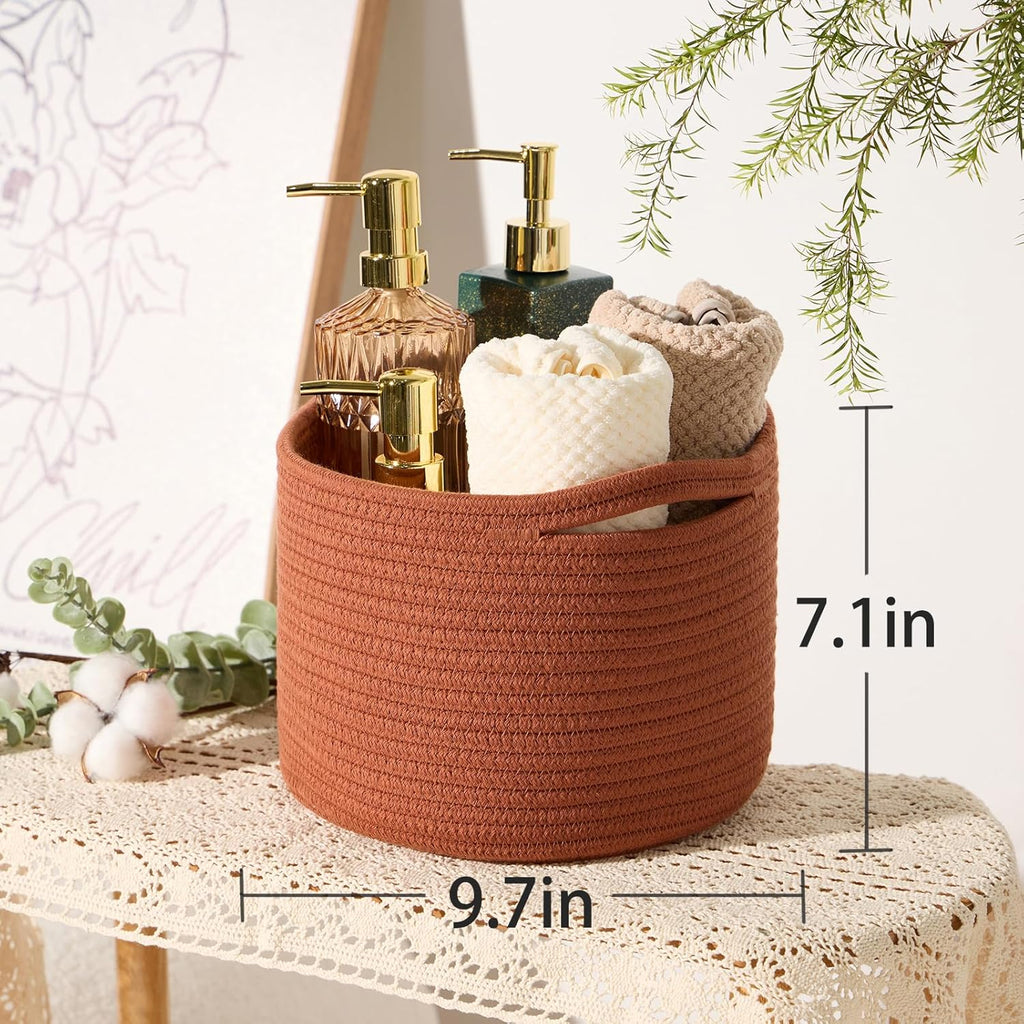 Small Basket for Organizing | Cube Shelf Closet Storage Baskets | 9.7×9.7×7.1” | Woven Rope Gift