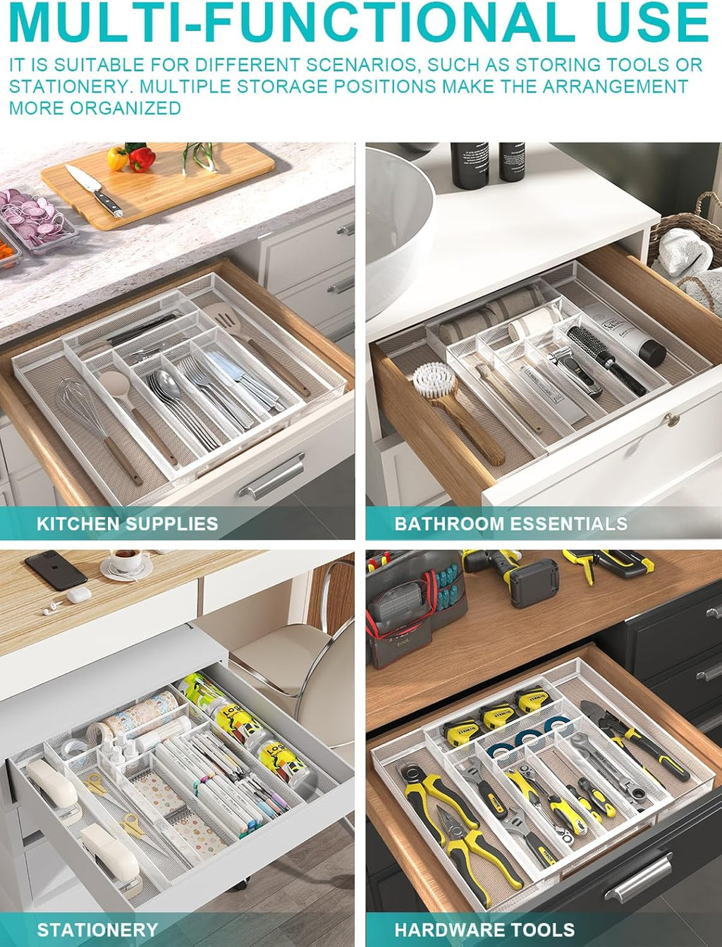 Silverware Organizer Metal Mesh, Large Drawer Organizer, Utensil Cutlery Tray for kitchen drawers