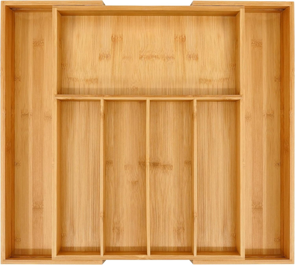 VaeFae Premium Bamboo Drawer Organizer, Expandable Silverware Drawer Organizer, Cutlery Tray with