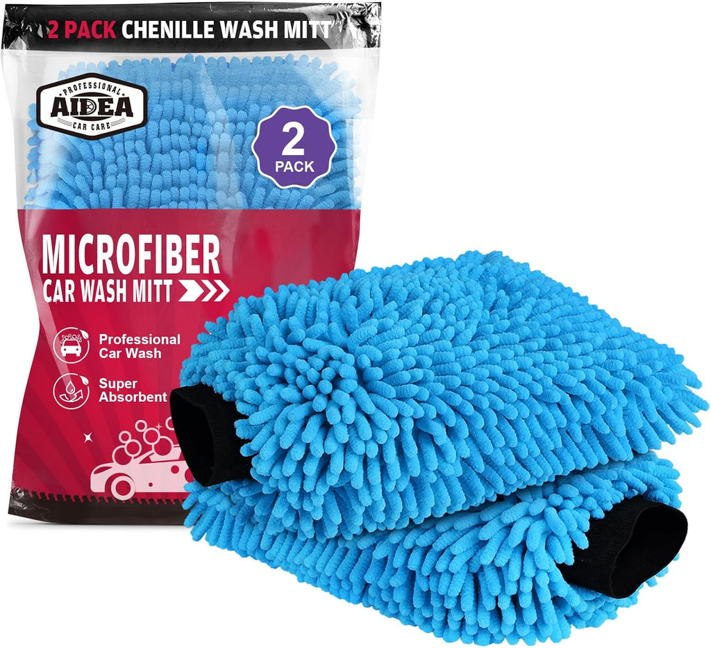 AIDEA Car Wash Mitt Microfiber-2PK, Scratch-Free& Lint-Free, Premium Chenille Microfiber Wash